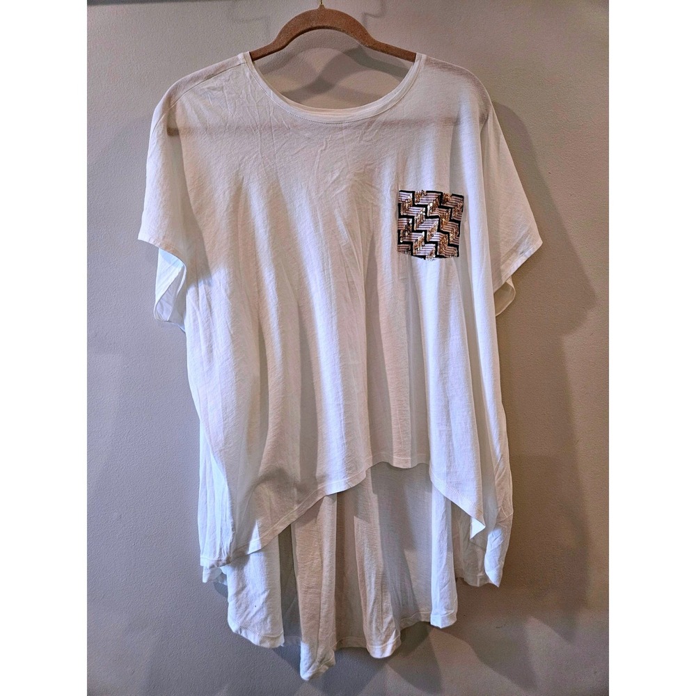 Sass & Bide White Sequin‎ Pocket High Low Oversized T-Shirt Boxy Top Womens XL